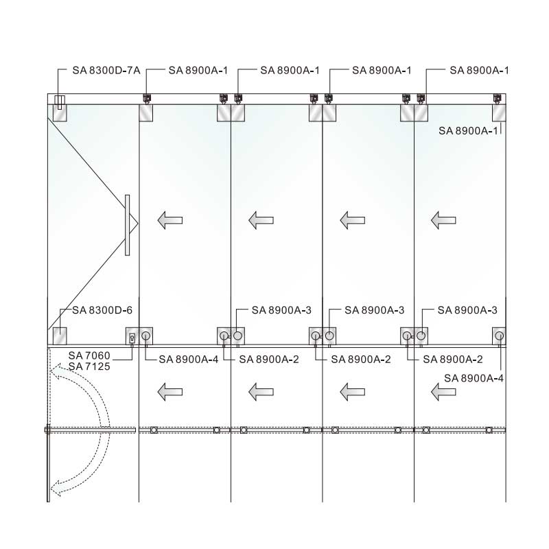 Frameless folding partition door 