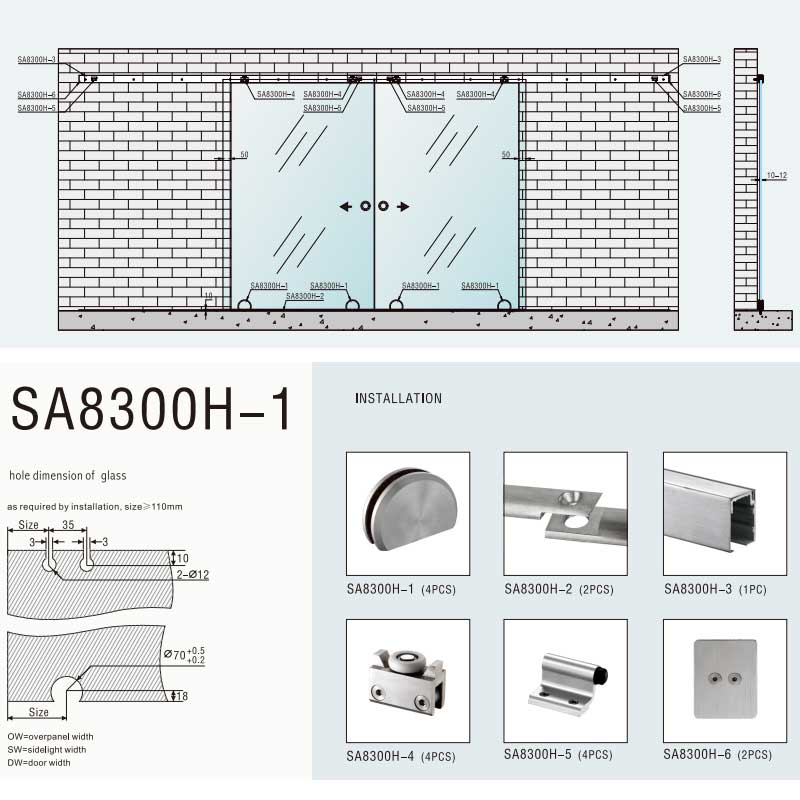 HDSAFE  Interior Wall Mounted Single Panel Barn  Frameless Glass Sliding Glass Door For Home