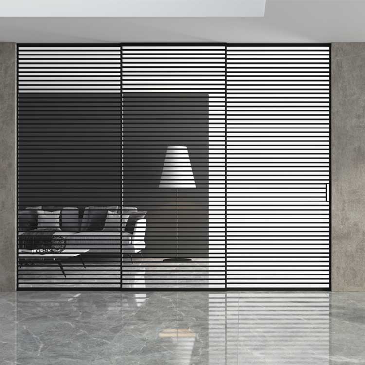 HDSAFE Black Frame Sliding Glass Door Glass Sliding Door Black Narrow Frame Soft Closing Living Room Partition Wall Glass Door