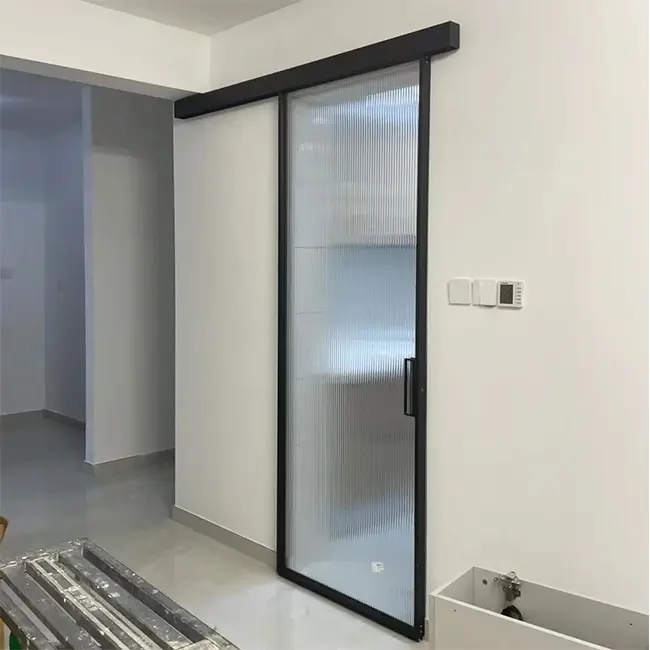 Slim Aluminum Sliding Door Wall Mounted Matt Black White Frame Sliding Glass Door