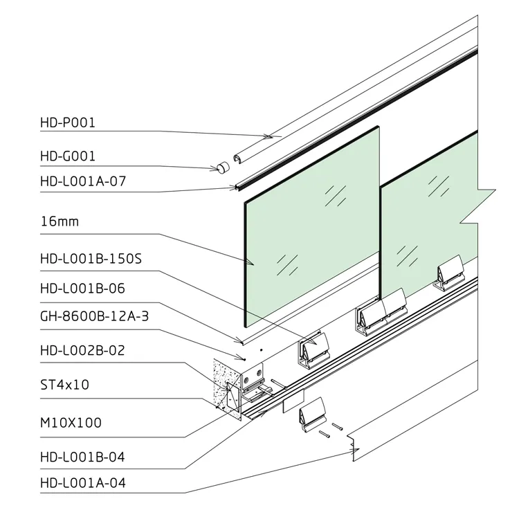 HDSAFE LED Glass Railing Balcony Design Aluminum U Channel Glass Handrail Fence Clamp