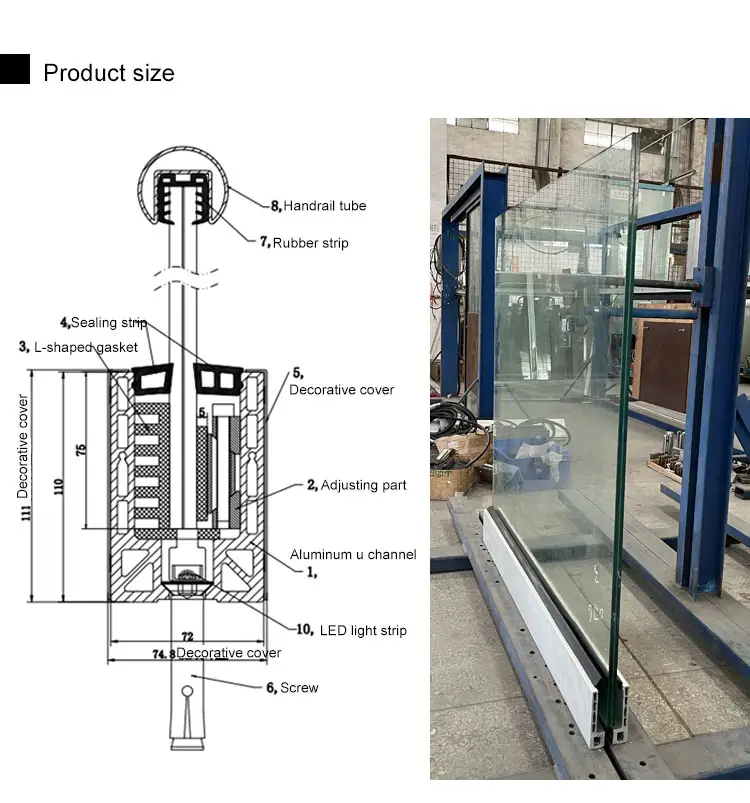 HDSAFE Balcony Railing Aluminum Staircase Glass Railing System Modern Glass Handrail Fitting