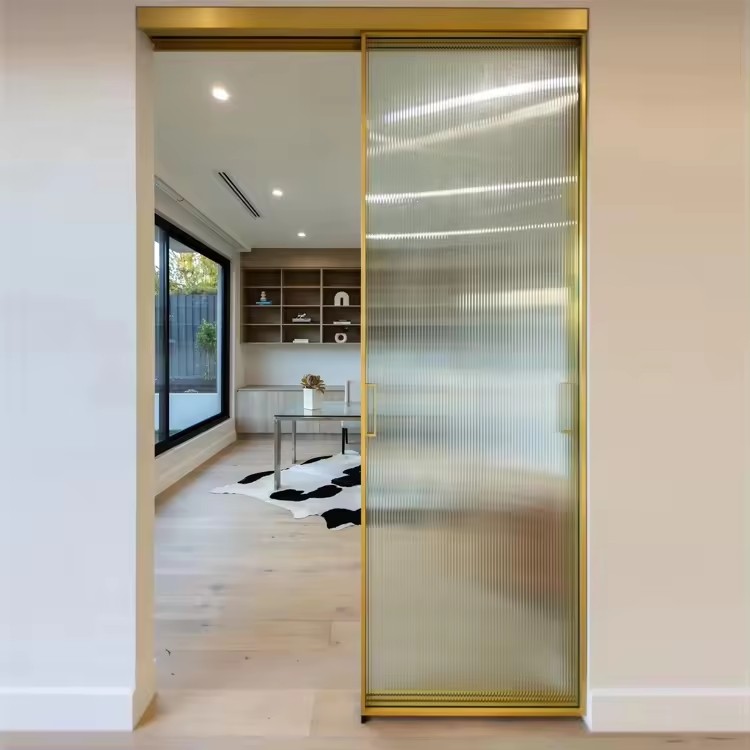 HDSAFE 2 sliding panels door aluminum frame luxury interior room frosted glass door double soft closing sliding door