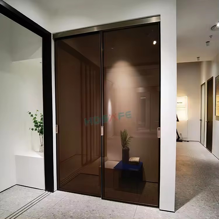 HDSAFE Black Frame Interior Door Modern Aluminum Sliding Glass Door 4 Panels Bedroom Kitchen Soft Closing Sliding Door