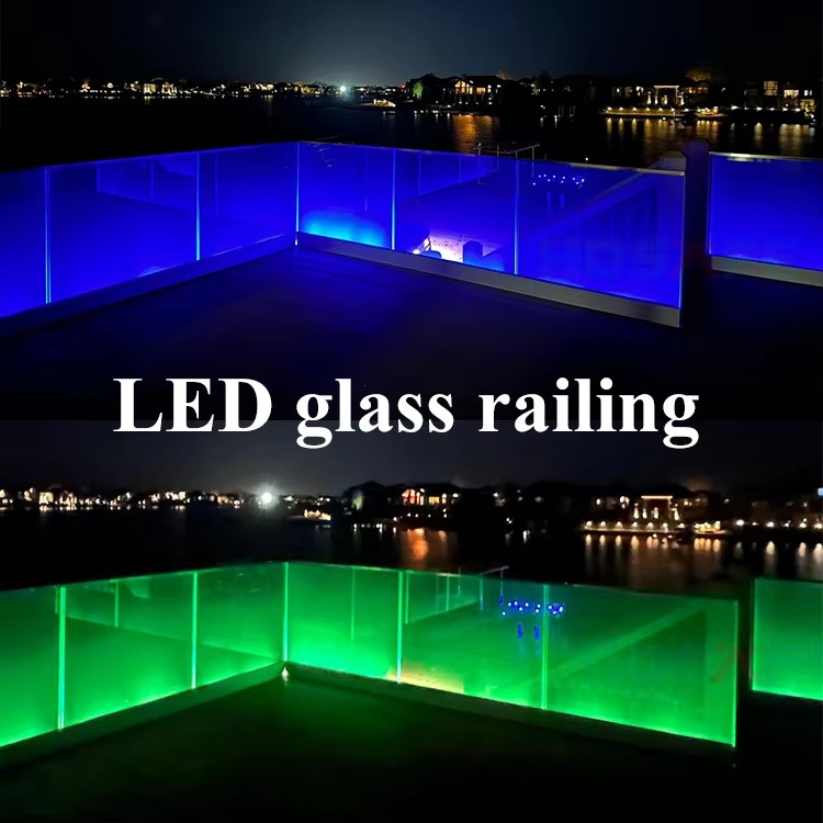 Exterior LED Light Aluminum Glass Balustrade U Channel Glass Railing Balcony Safe Patio Roof Led Railing For Project