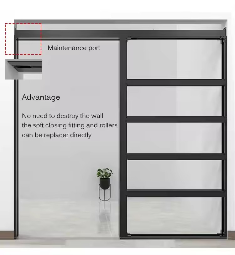 HDSAFE Glass Pocket Door Hardware Aluminum Single Double Panels No Bottom Track Soft Sliding Pocket Door System