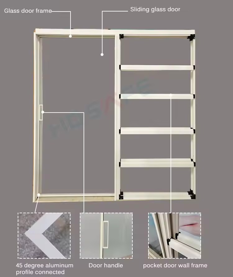 HDSAFE Glass Pocket Door Hardware Aluminum Single Double Panels No Bottom Track Soft Sliding Pocket Door System