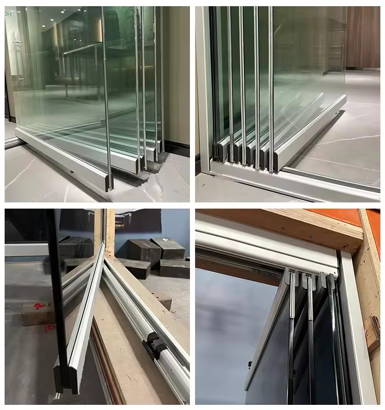 HDSAFE Sliding Panel Partition Door Black Frameless Glass Bifold Accordion Balcony Sliding Folding Aluminum Patio Door Exterior