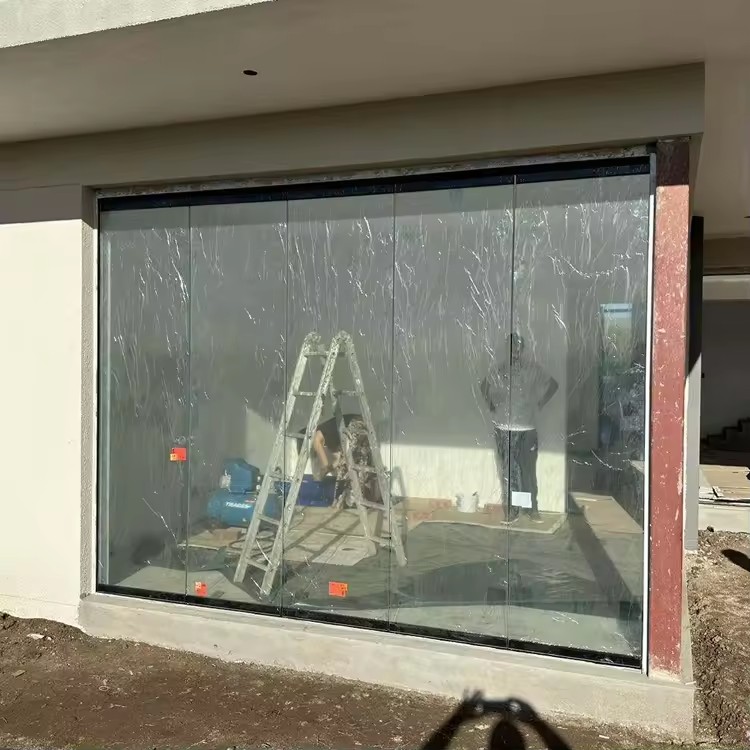 HDSAFE Sliding Panel Partition Door Black Frameless Glass Bifold Accordion Balcony Sliding Folding Aluminum Patio Door Exterior