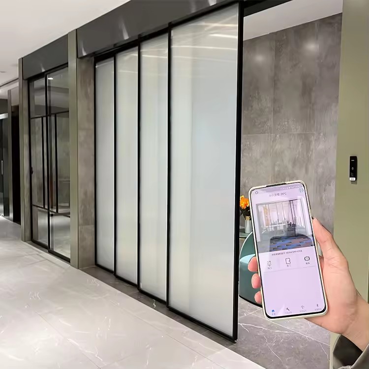 HDSAFE Mobile APP Smart Levitation Automatic Door Sensor Fluted Glass Electric Door White Automatic Sliding Door System