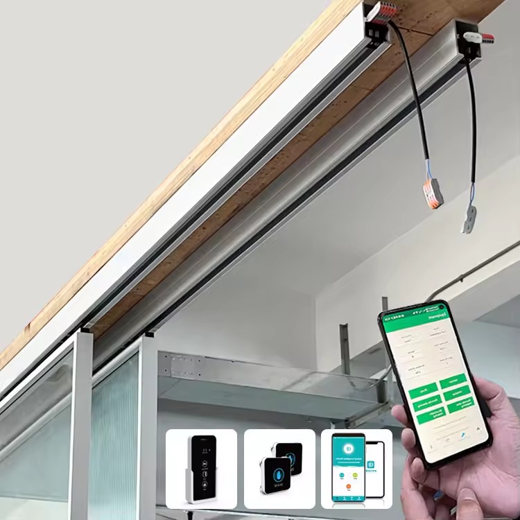 HDSAFE Mobile APP Smart Levitation Automatic Door Sensor Fluted Glass Electric Door White Automatic Sliding Door System