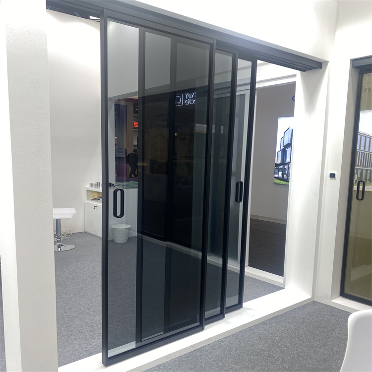 HDSAFE Interior Sliding Glass Door Room Partition Wall Door Home Bedroom Black Frame Aluminum Sliding Door