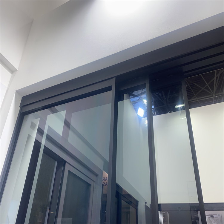 Synchronous Aluminum 3 Panel Sliding Glass Door Office Black Frame Sliding Door Interior Partition Wall Room