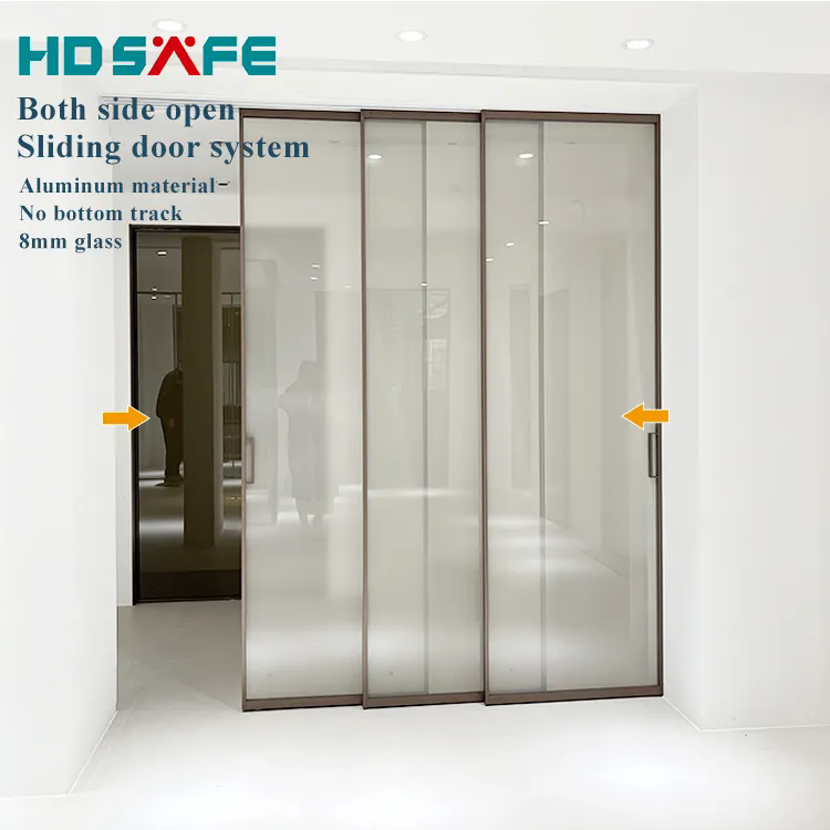 HDSAFE Both Side Slide Glass Door Aluminum Track Frame Door Hardware Set Villa Apartment Indoor Soft Closing Sliding Door System