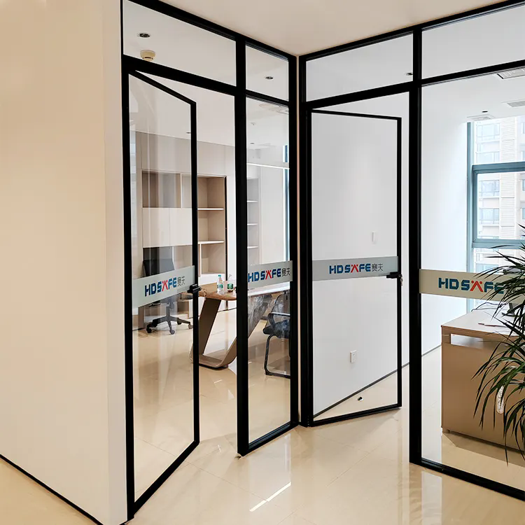 Office Glass Partition Wall Room Divider Interior Frosted Tempered Frameless Glass Panels Door Aluminum Partition Glass Wall