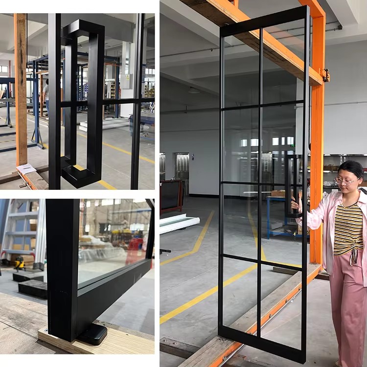 HDSAFE Modern Exterior Aluminium French Casement Swing Glass Door Interior Black Frame French Doors Aluminum Casement Door