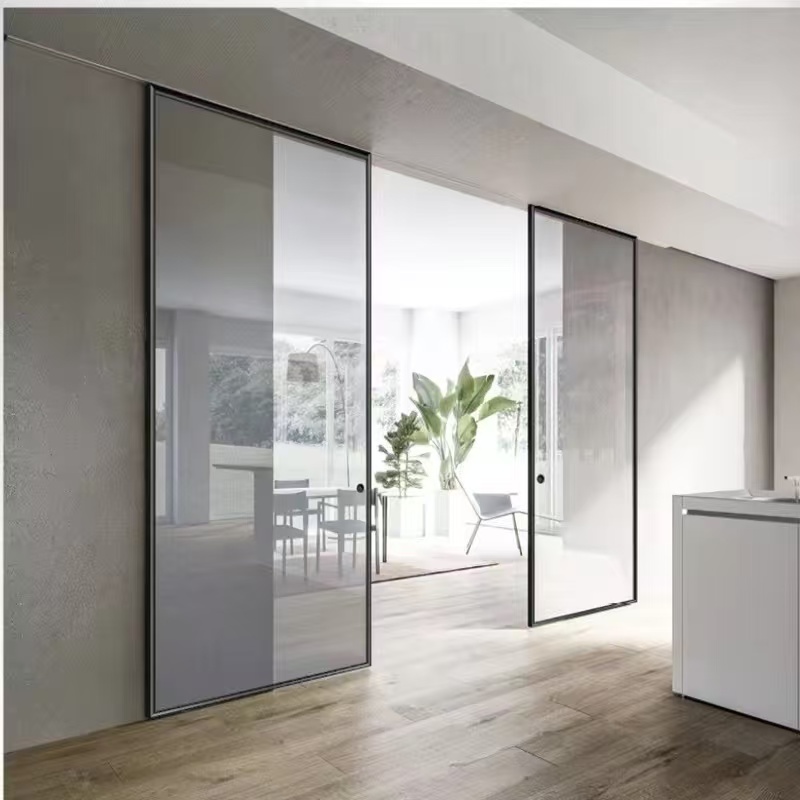 Interior Sliding Doors Automatic Magnetic Glass Sliding Doors System Aluminum Glass Sliding Entry Doors for Bedroom Kitchen Door
